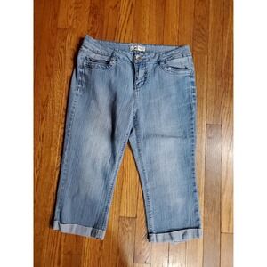 LEI Womens Capri Cropped Jeans Blue Sz 11 Ashley mid Rise Cuffed Stretch Denim